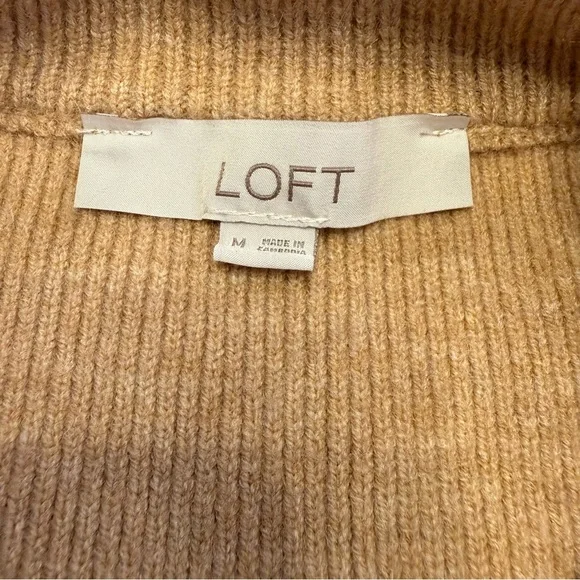 LOFT Waist Patch Pocket Cardigan Button Front Sweater Camel Womens Medium - Picture 2 of 11